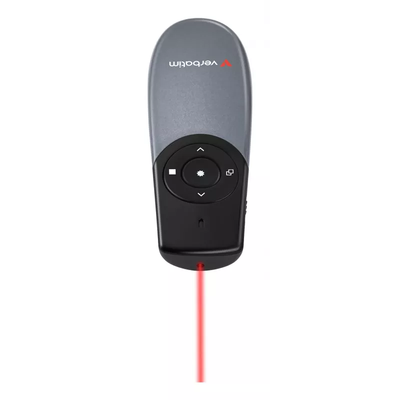 Verbatim Focus presentador inalámbrico con puntero láser rojo, RF, USB, 30 m, Negro, Plata