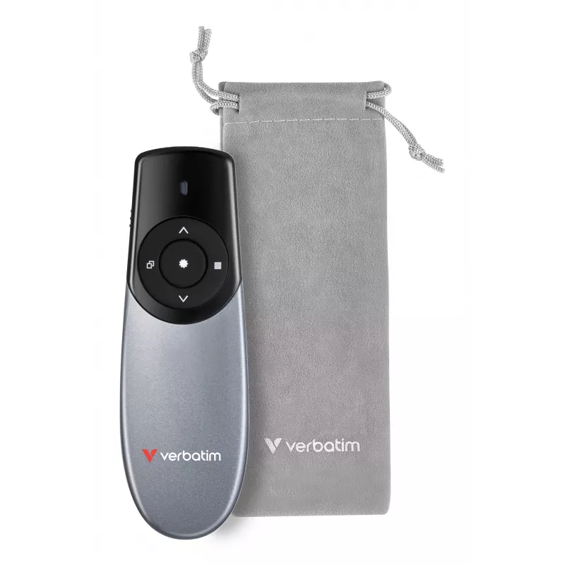 Verbatim Focus presentador inalámbrico con puntero láser rojo, RF, USB, 30 m, Negro, Plata