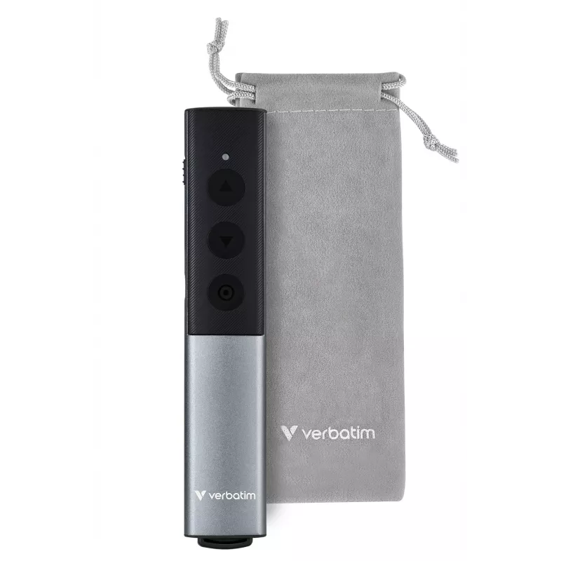 Verbatim Agenda presentador inalámbrico con puntero láser rojo, RF, USB, 100 m, Negro, Plata
