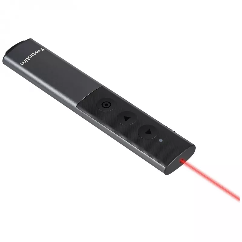 Verbatim Agenda presentador inalámbrico con puntero láser rojo, RF, USB, 100 m, Negro, Plata