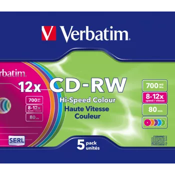 Verbatim CD-RW Colour 12x 700 MB 5 uds.