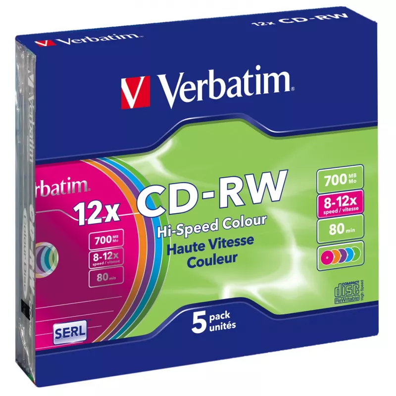 Verbatim CD-RW Colour 12x 700 MB 5 uds.