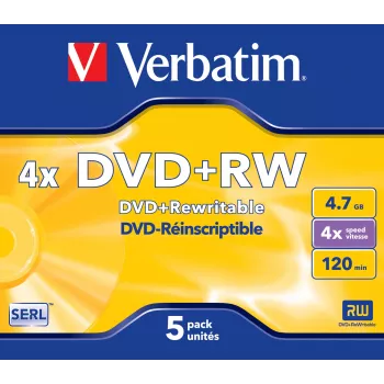 Verbatim VB-DPW44JC, DVD+RW, 120 mm, funda Jewel Case, 5 uds., 4,7 GB