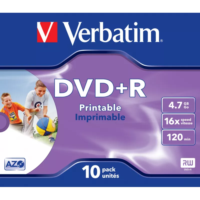 Verbatim DVD+R Wide Inkjet Printable ID Brand, DVD+R, 120 mm, imprimible, funda Jewel Case, 10 uds., 4,7 GB