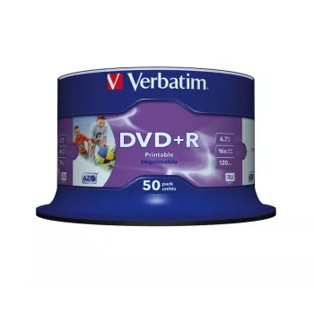 Verbatim DVD+R Wide Inkjet Printable No ID Brand, DVD+R, 120 mm, imprimible, spindel, 50 uds., 4,7 GB