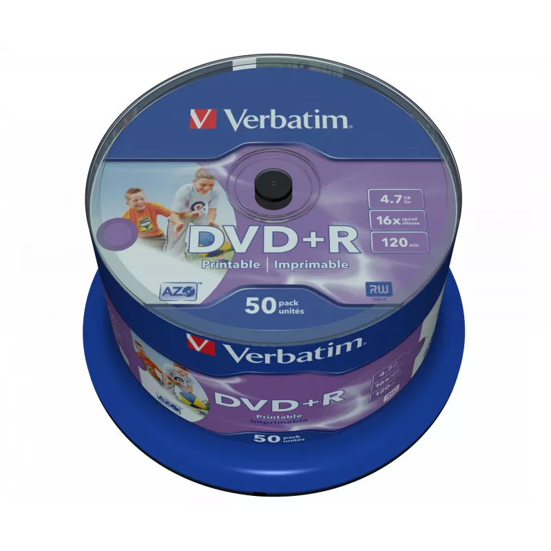 Verbatim DVD+R Wide Inkjet Printable No ID Brand, DVD+R, 120 mm, imprimible, spindel, 50 uds., 4,7 GB
