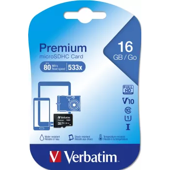 MicroSDHC Verbatim Premium 16 GB Clase 10 negra 44010