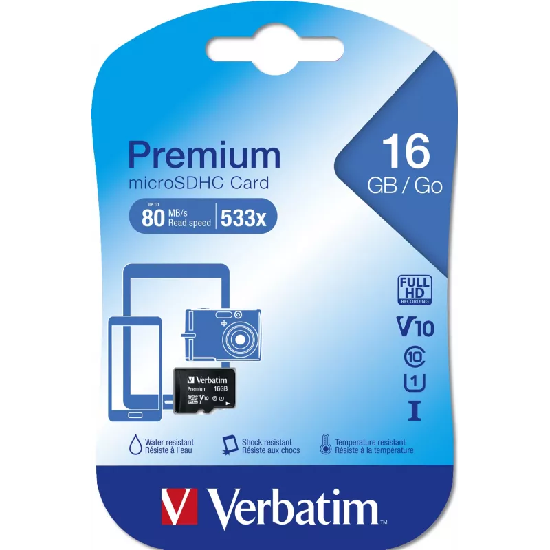 MicroSDHC Verbatim Premium 16 GB Clase 10 negra 44010