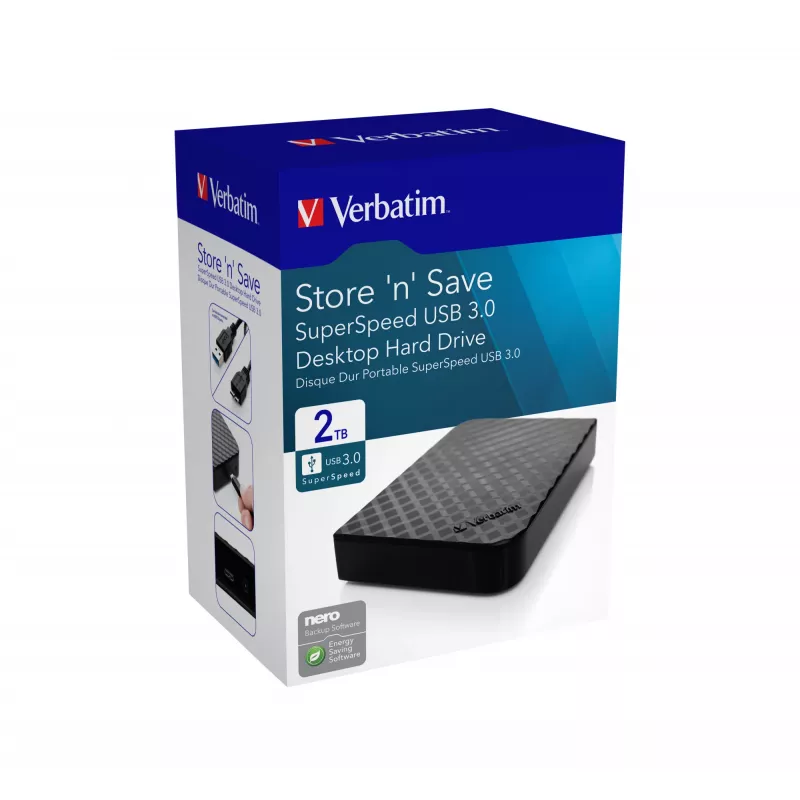 Verbatim Store 'n' Save 2TB USB 3.0, 2 TB, 3.2 Gen 1 (3.1 Gen 1), negro