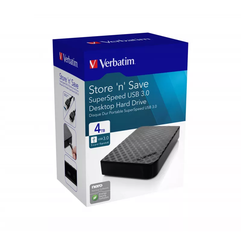 Verbatim Store 'n' Save 4TB USB 3.0, 4 TB, 3.2 Gen 1 (3.1 Gen 1), negro