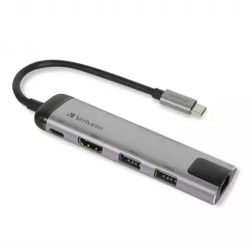 Verbatim 49141 dock/replicador de puertos para portátil USB 3.2 Gen 1 (3.1 Gen 1) Type-C negro, plata