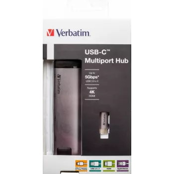 Verbatim 49141 dock/replicador de puertos para portátil USB 3.2 Gen 1 (3.1 Gen 1) Type-C negro, plata