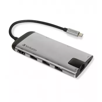 Verbatim 49142 dock/replicador de puertos para portátil USB 3.2 Gen 1 (3.1 Gen 1) Type-C negro, plata