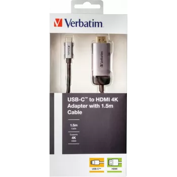 Verbatim 49144 adaptador de cable de vídeo 1,5 m USB Type-C HDMI negro, plata