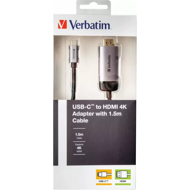 Verbatim 49144 adaptador de cable de vídeo 1,5 m USB Type-C HDMI negro, plata