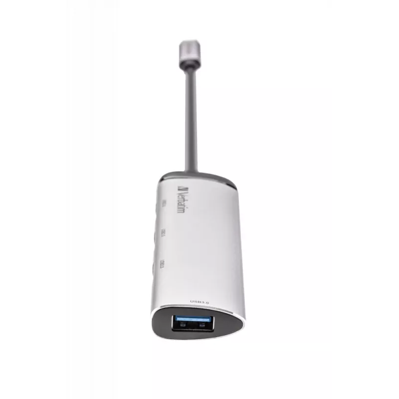 Verbatim hub multipuerto USB-C, cuatro puertos USB 3.2 Gen 1, USB 3.2 Gen 1 (3.1 Gen 1) Type-C, USB 3.2 Gen 1 (3.1 Gen 1) Type-A, 5000 Mbit/s, gris, aluminio, plástico, 0,15 m