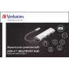 Verbatim hub multipuerto USB-C, cuatro puertos USB 3.2 Gen 1, USB 3.2 Gen 1 (3.1 Gen 1) Type-C, USB 3.2 Gen 1 (3.1 Gen 1) Type-A, 5000 Mbit/s, gris, aluminio, plástico, 0,15 m