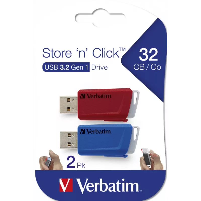 Verbatim Store 'n' Click - memoria USB 2.0 (3.2 GEN1) - 2x32 GB - rojo/azul