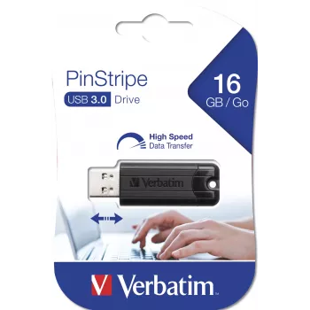 Verbatim PinStripe 3.0 - memoria USB 3.0 16 GB – negro, 16 GB, USB Type-A, 3.2 Gen 1 (3.1 Gen 1), extraíble, 7 g, negro
