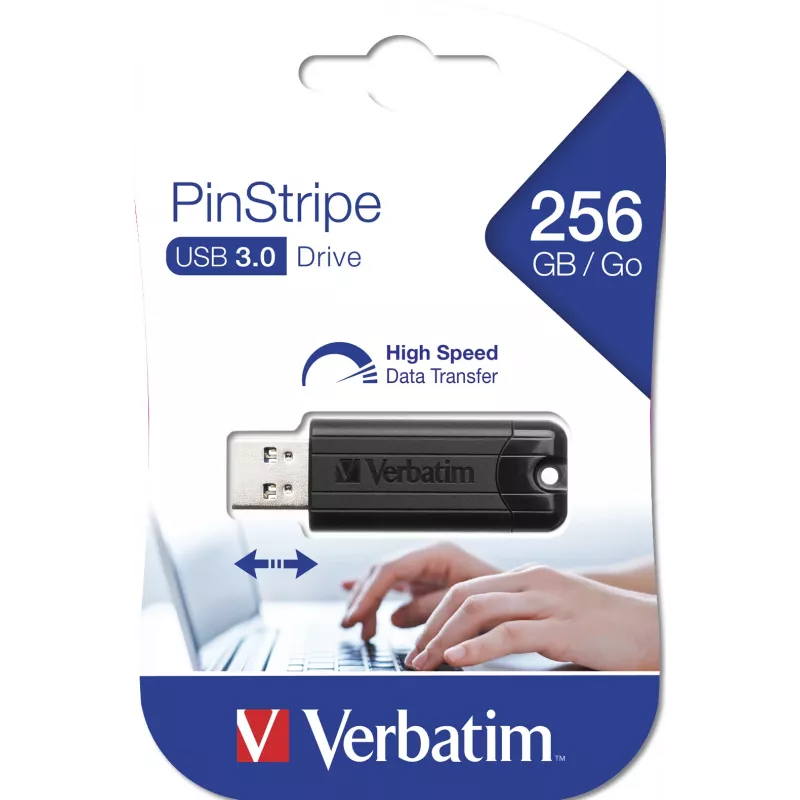 Verbatim PinStripe 3.0 - memoria USB 3.0 256 GB – negro, 256 GB, USB Type-A, 3.2 Gen 1 (3.1 Gen 1), extraíble, 7 g, negro