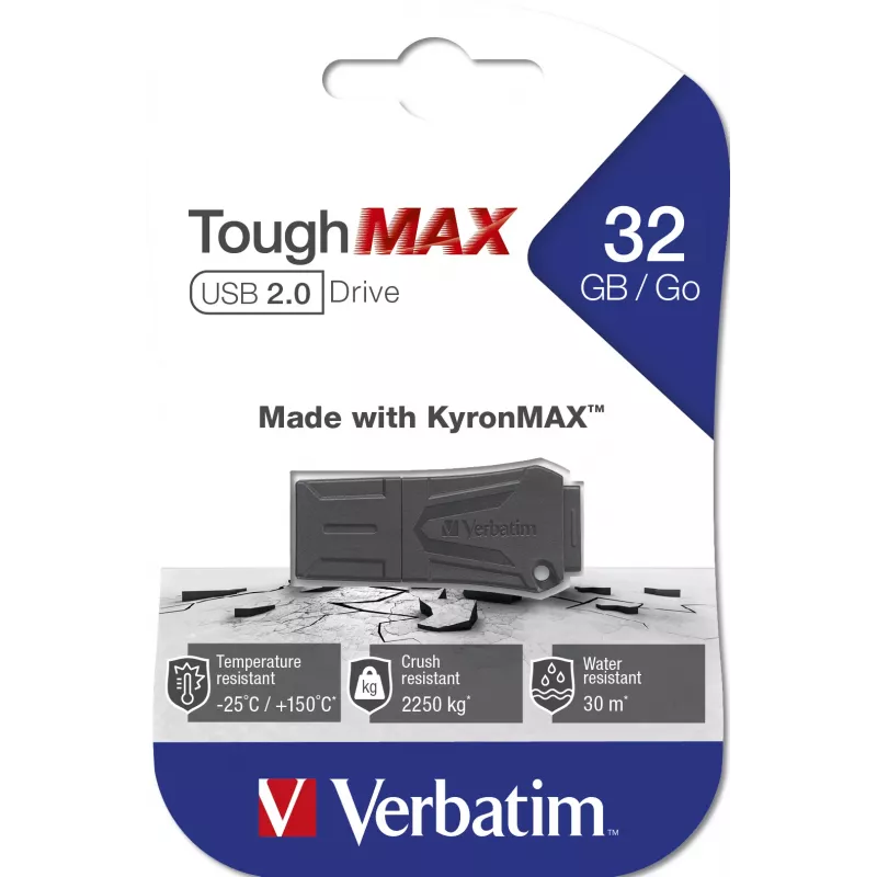Verbatim ToughMAX - memoria USB 32 GB - negro, 32 GB, USB Type-A, 2.0, con tapa, 7 g, negro