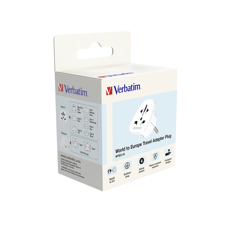 Verbatim 49541 adaptador de enchufe universal tipo E/F híbrido blanco