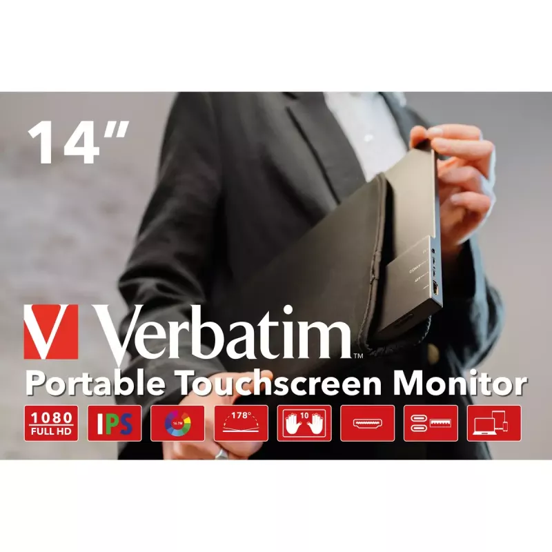 Verbatim 49591 monitor de ordenador 35,6 cm (14 inch) 1920 x 1080 píxeles Full HD LCD táctil negro