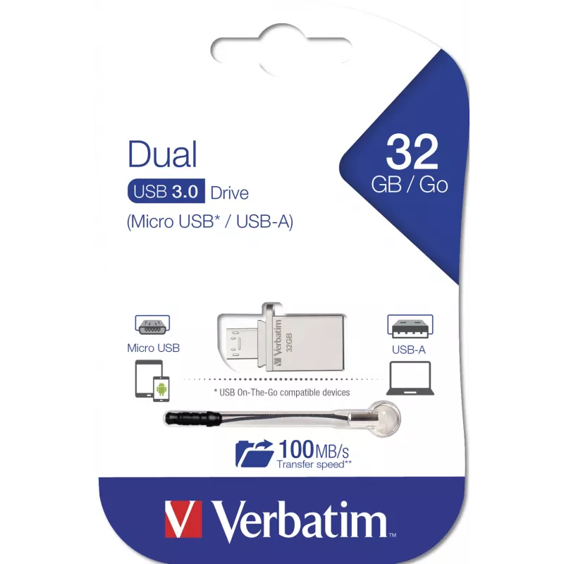 Verbatim Store 'n' Go OTG memoria USB Micro 32 GB USB Type-A / Micro-USB 3.2 Gen 1 (3.1 Gen 1) plata