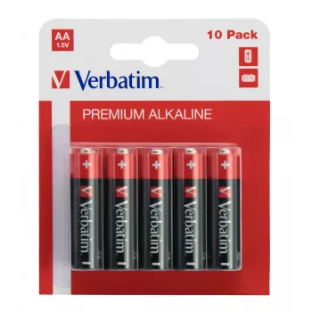 Verbatim pilas alcalinas AA, pila desechable, AA, alcalina, 1,5 V, 10 uds., negro, rojo