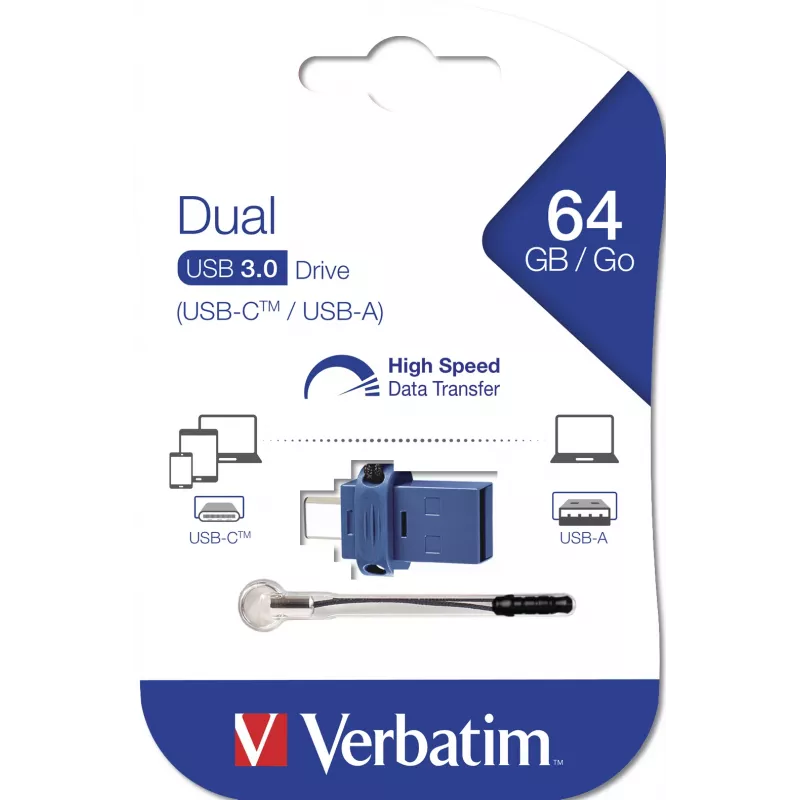 Verbatim Dual - unidad USB 3.0 64 GB - USB-C / USB-A - azul