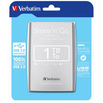 Verbatim Store 'n' Go USB 3.0 Disco duro portátil 1TB Plata