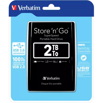 Verbatim Store 'n' Go disco duro portátil USB 3.0 2 TB negro, 2 TB, 3.2 Gen 1 (3.1 Gen 1), 5400 RPM, negro