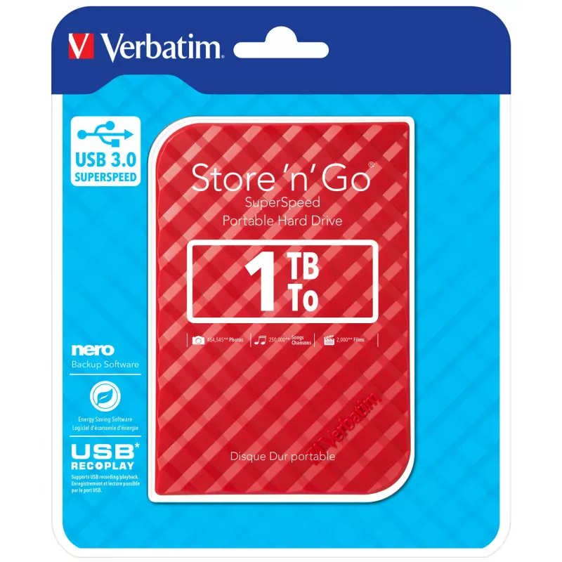 Verbatim Store 'n' Go disco duro USB 3.0 1 TB rojo