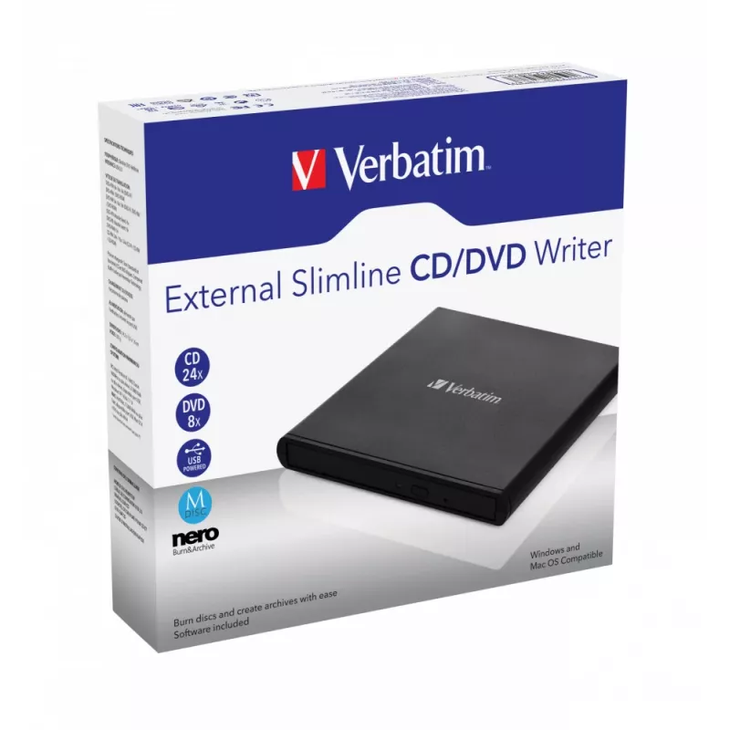 Verbatim External Slimline grabadora de CD/DVD unidad óptica DVD±RW negra