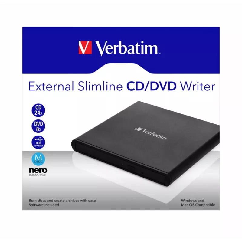 Verbatim External Slimline grabadora de CD/DVD unidad óptica DVD±RW negra
