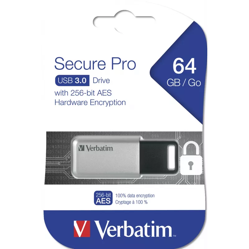 Verbatim Secure Pro - Memoria USB 3.0 64 GB - Plata