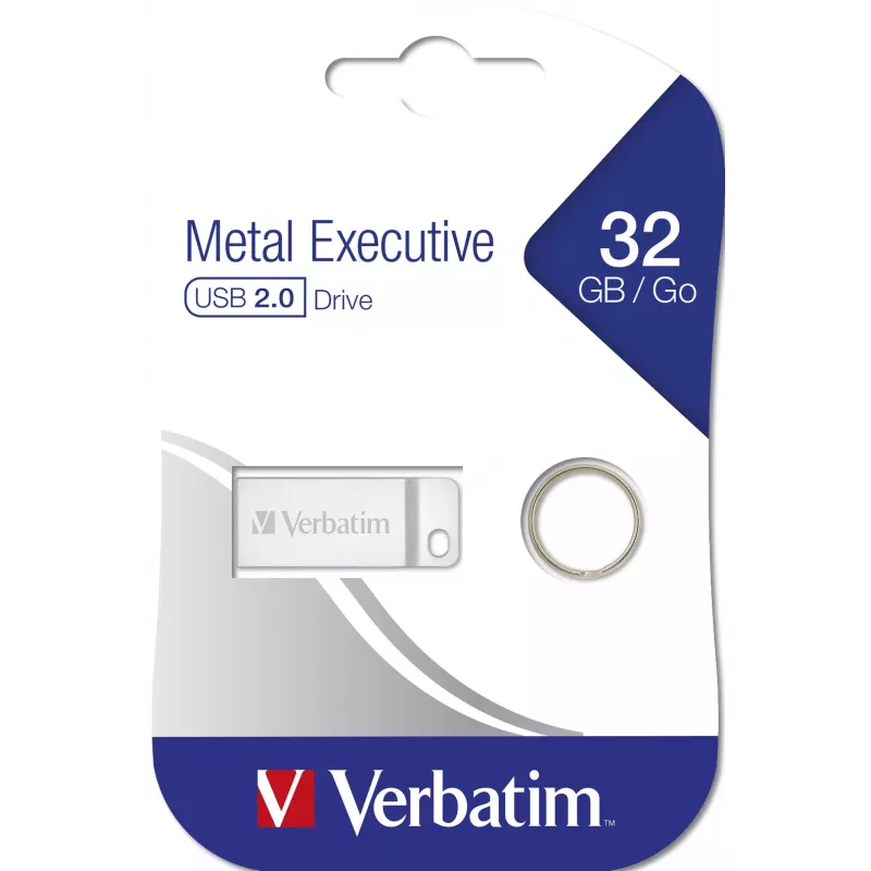 Verbatim Metal Executive - Memoria USB 32 GB - Plata, 32 GB, USB Type-A, 2.0, sin tapa, 3,6 g, Plata