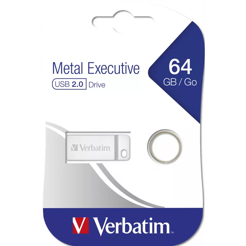 Verbatim Metal Executive – Memoria USB 64 GB – Plata, 64 GB, USB Type-A, 2.0, sin tapa, 3,6 g, Plata