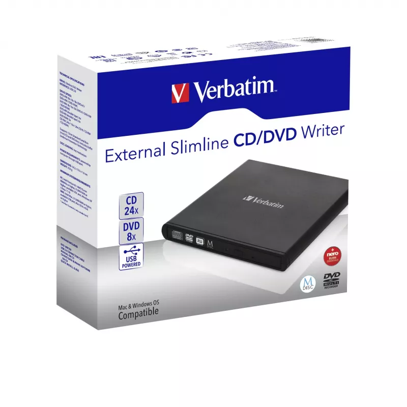Verbatim Slimline Unidad óptica CD/DVD DVD-RW Negra