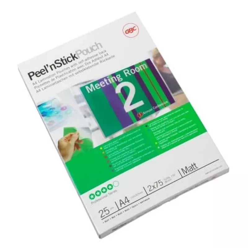 GBC Funda de laminar A4 autoadhesiva mate 75 micras, brillante, A4, 0,15 mm, 25 uds.
