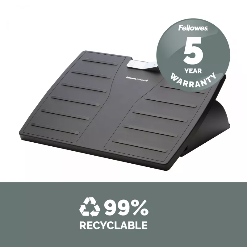 Reposapiés bajo el escritorio Fellowes – Reposapiés Office Suites bajo el escritorio, reposapiés ergonómico con 3 posiciones ajustables en altura y tecnología antibacteriana – Reposapiés para oficina y casa – Negro
