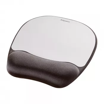 Fellowes Mouse Mat Wrist Support - Alfombrilla de ratón con reposamuñecas de espuma viscoelástica - Alfombrilla de ratón ergonómica para ordenador, portátil, teletrabajo - Compatible con ratones láser y ópticos - Plata