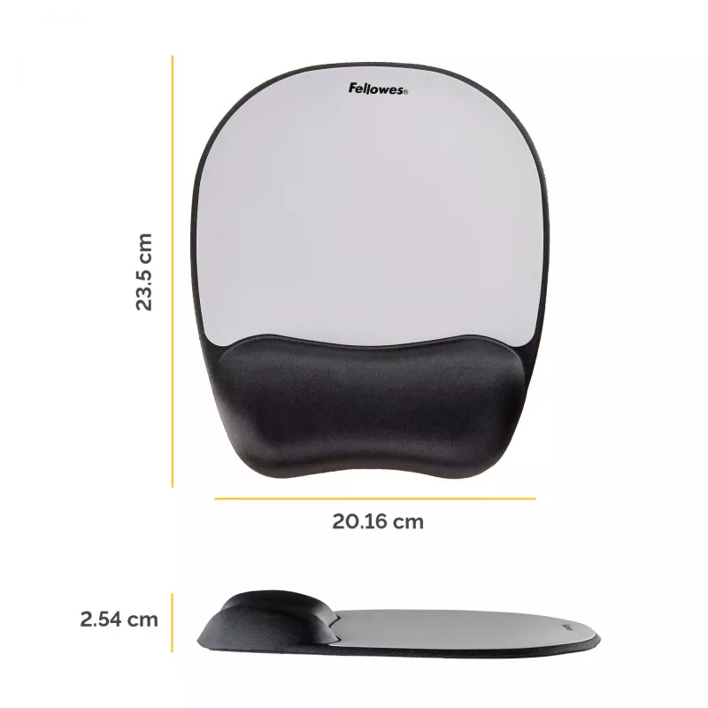 Fellowes Mouse Mat Wrist Support - Alfombrilla de ratón con reposamuñecas de espuma viscoelástica - Alfombrilla de ratón ergonómica para ordenador, portátil, teletrabajo - Compatible con ratones láser y ópticos - Plata
