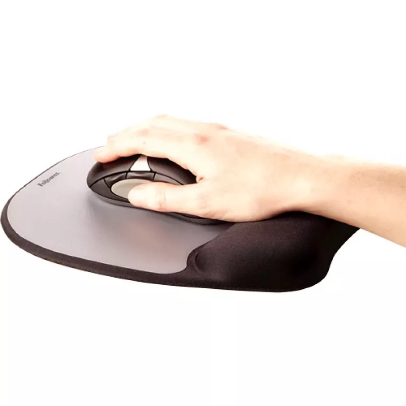 Fellowes Mouse Mat Wrist Support - Alfombrilla de ratón con reposamuñecas de espuma viscoelástica - Alfombrilla de ratón ergonómica para ordenador, portátil, teletrabajo - Compatible con ratones láser y ópticos - Plata