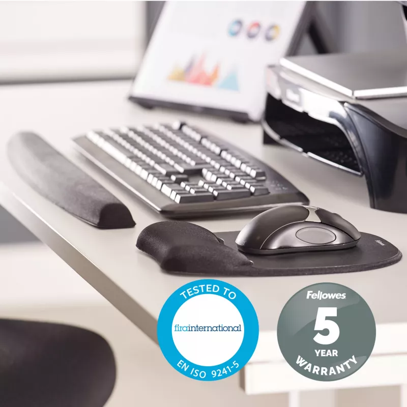 Reposamuñecas para teclado Fellowes – Reposamuñecas de espuma viscoelástica – Soporte ergonómico para muñeca para ordenador, portátil, teletrabajo – Negro