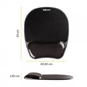 Alfombrilla de ratón Fellowes Crystals Gel con reposamuñecas de gel, negra, 202×230 mm, 340 g
