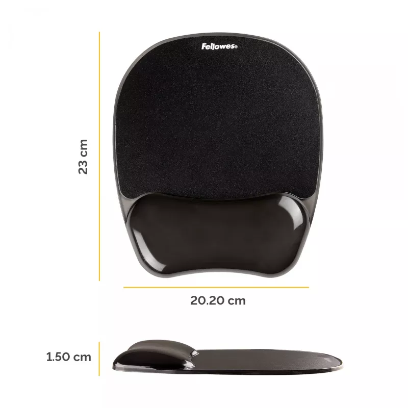 Alfombrilla de ratón Fellowes Crystals Gel con reposamuñecas de gel, negra, 202×230 mm, 340 g