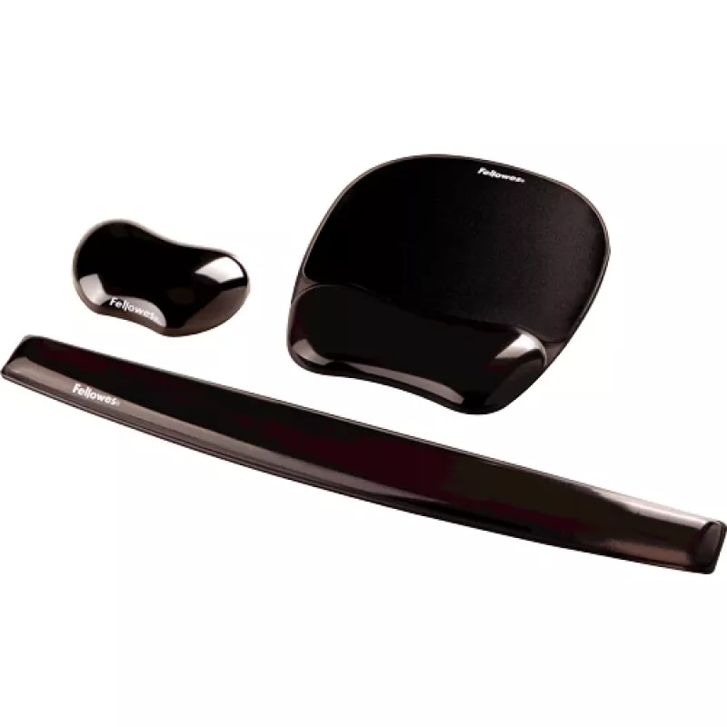 Alfombrilla de ratón Fellowes Crystals Gel con reposamuñecas de gel, negra, 202×230 mm, 340 g
