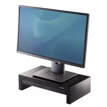 Soporte para monitor de ordenador Fellowes con 3 alturas ajustables - Elevador de monitor Designer Suites con bandeja de almacenamiento - Soporte para monitor ergonómico ajustable para ordenador - Peso máx. 18 kg / Tamaño máx. 21