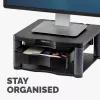 Soporte para monitor de ordenador Fellowes con 3 alturas ajustables – Premium Monitor Riser Plus con gestión de cables – Soporte para monitor ergonómico ajustable para ordenador – Peso máx. 36 kg / Tamaño máx. 21 inch – Grafito